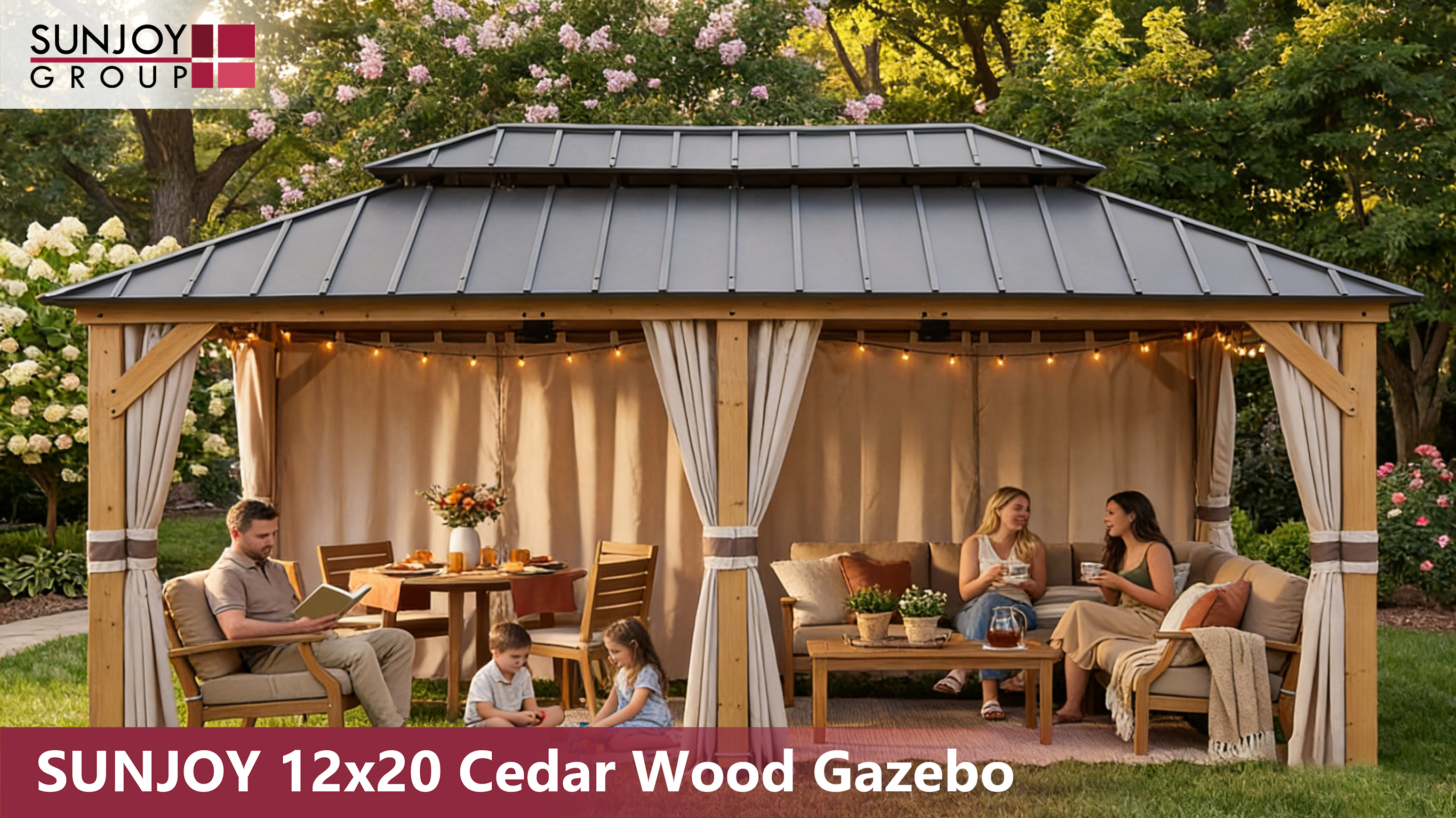 Amazon.com : SUNJOY 12x20 Hardtop Wood Gazebo with Galvanized